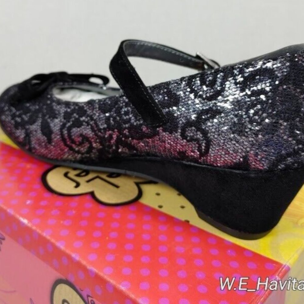 Rachel Shoes® Black & Silver Bella™ Mary Jane - Big Girls Size US 5 - Picture 7 of 16